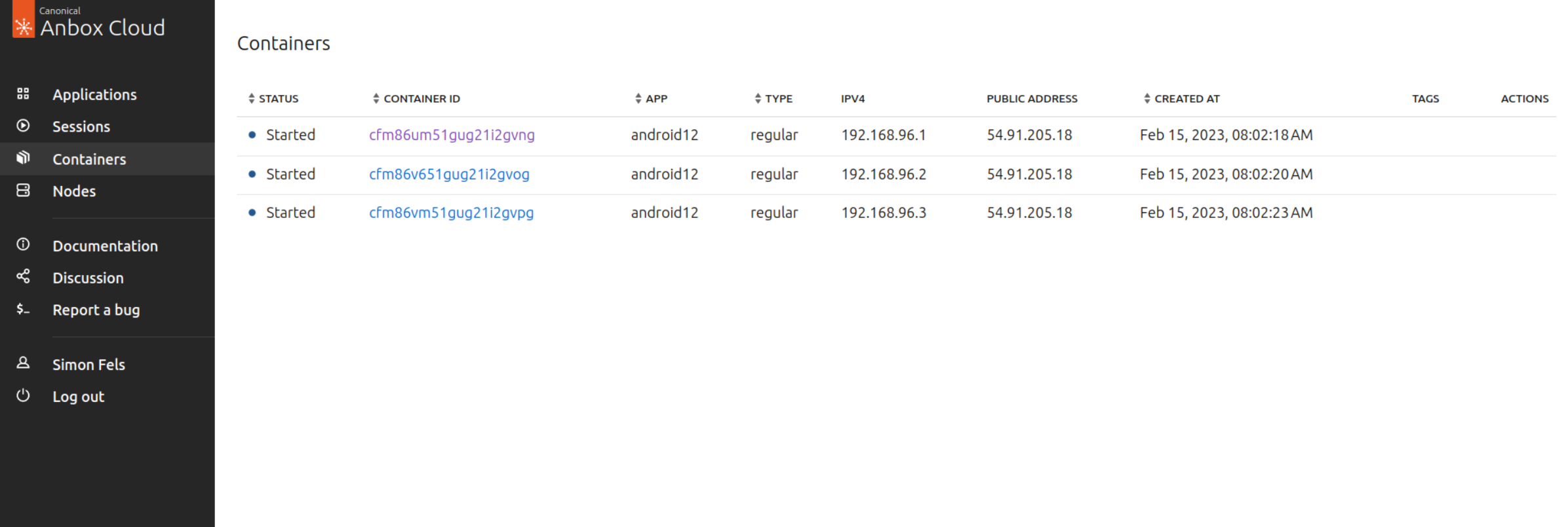 Dashboard containers overview