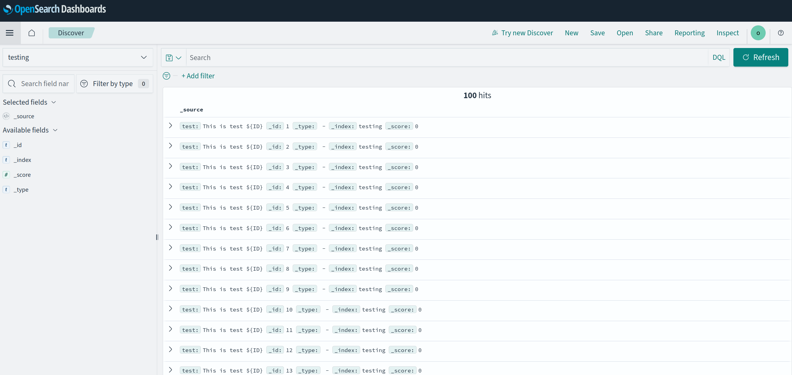 OpenSearch Dashboards - Data
