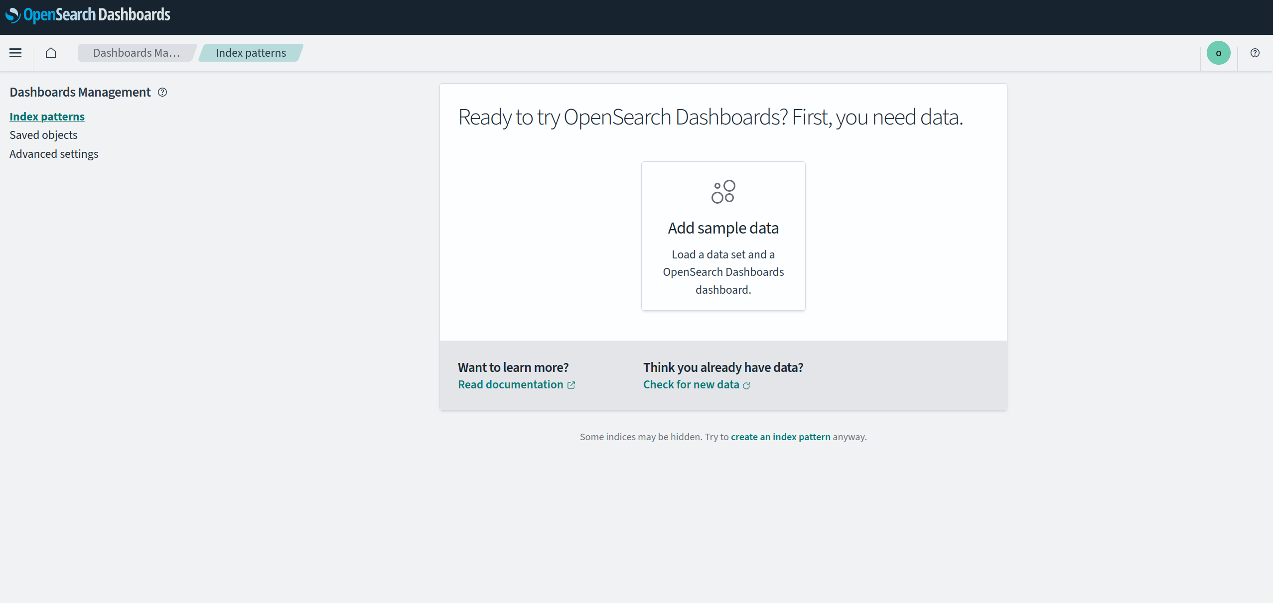 OpenSearch Dashboards - Index patterns