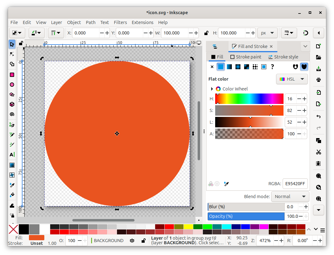 Fill and stroke selection interface in the Inkscape editor
