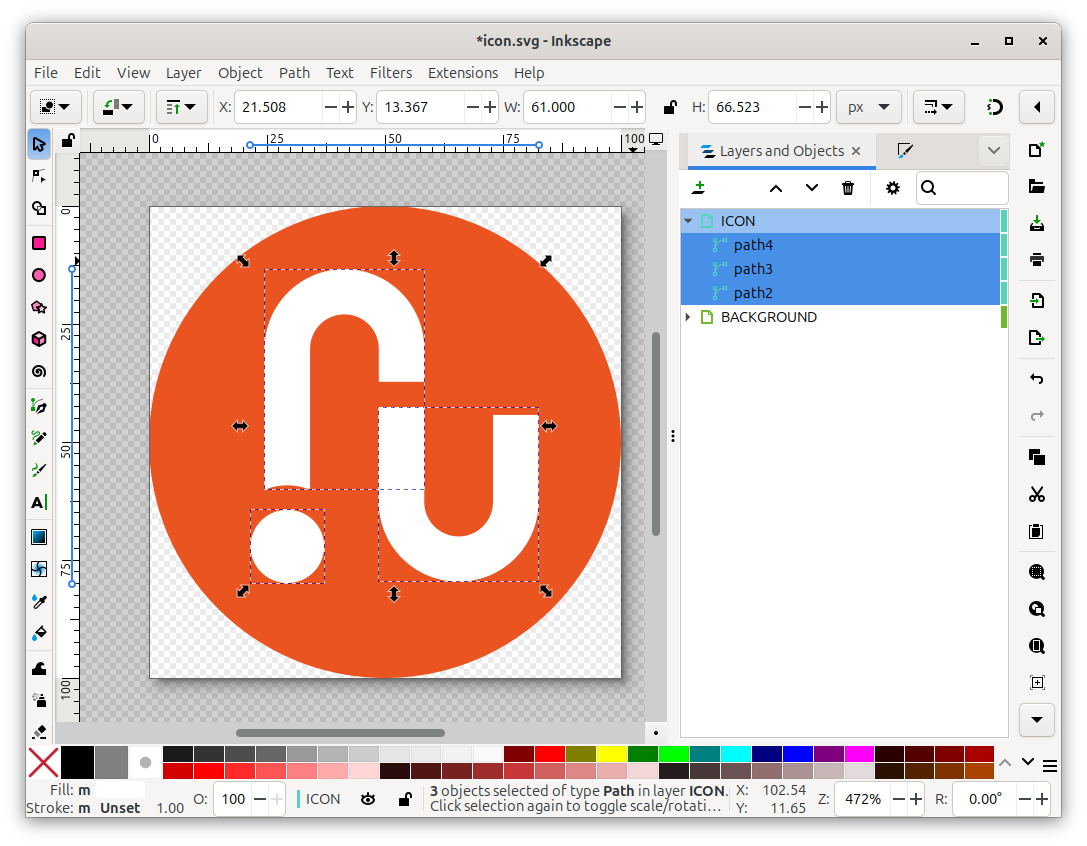 Completed icon in the Inkscape editor