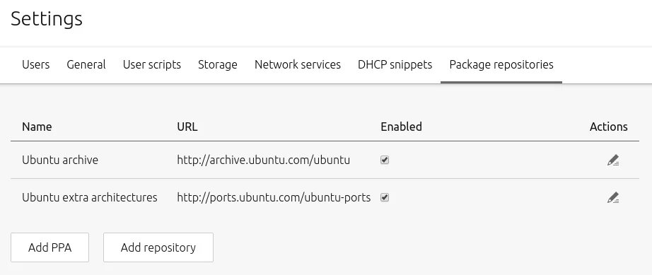 Default package repositories configuration showing archive.ubuntu.com and ports.ubuntu.com entries