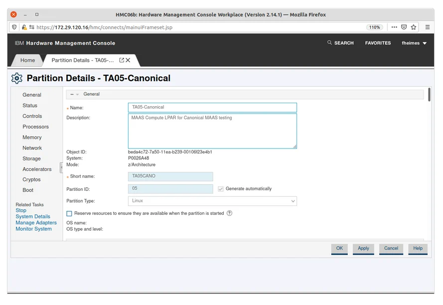 Partition Details General tab showing editable fields for the MAAS deployment partition