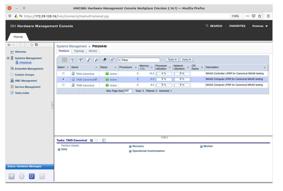 Partitions tab with TA05 target object selected